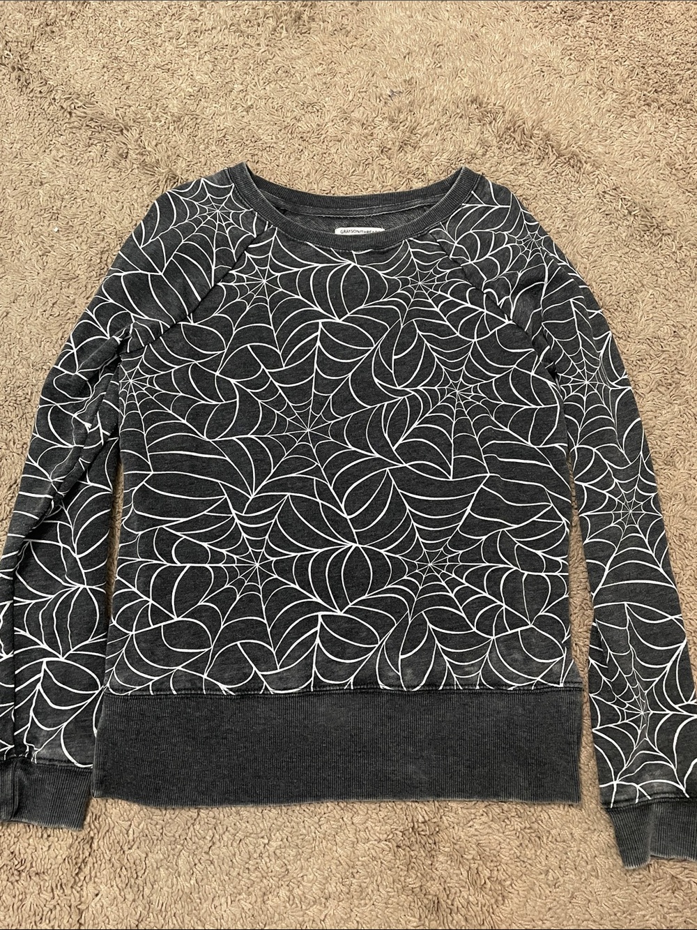 Grayson Threads Charcoal Gray Pullover with White Spiderweb Pattern